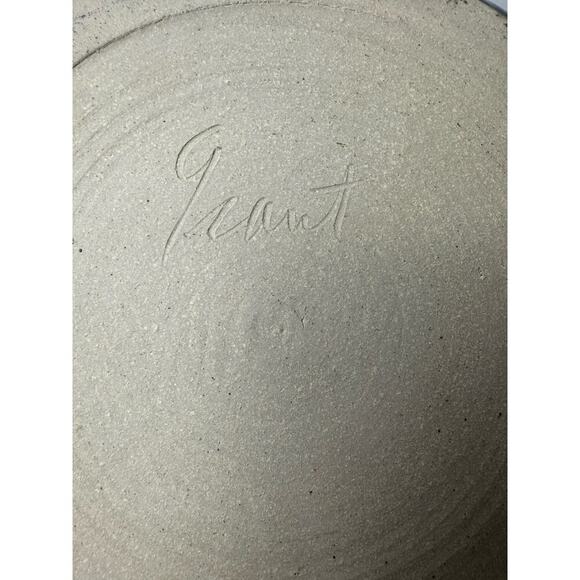 Signed Art Pottery Pie Plate Beautiful Green Gray and Blue Swirl Design Glaze - Picture 8 of 8